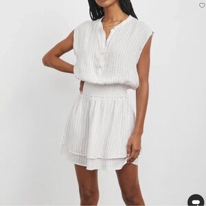 Rails Angelina smocked waist mini dress in a striped linen blend